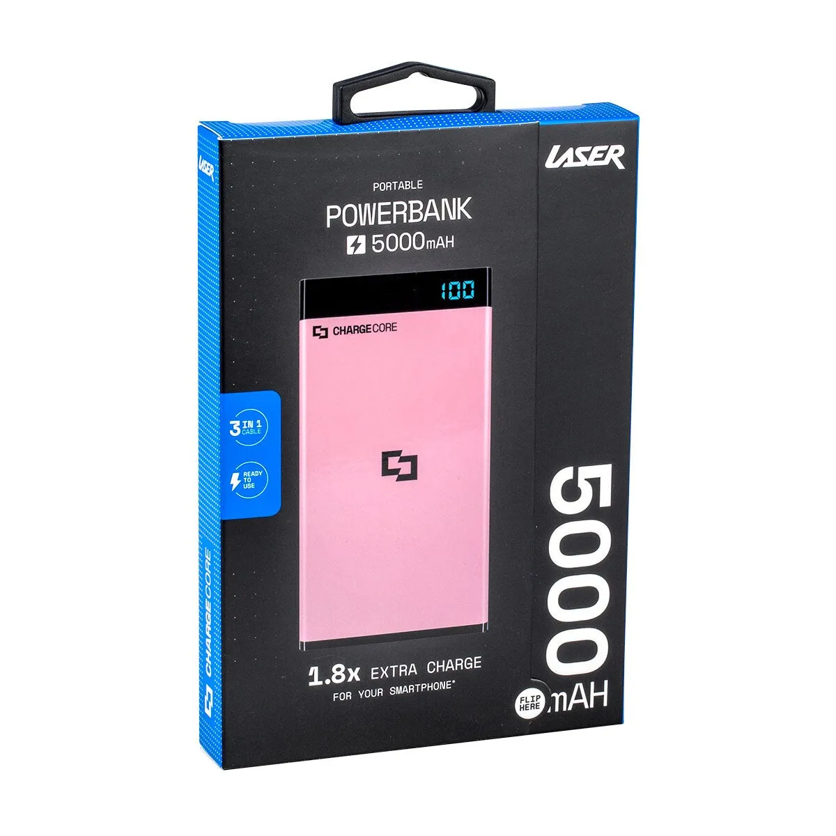 Laser 5000mAh Power Bank with 3-in-1 Cable Black/Blue/Pink/White