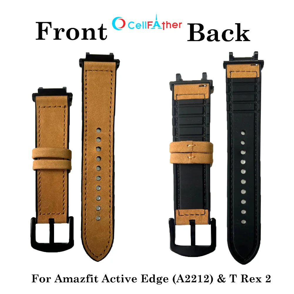 Leather silicone Straps for Amazfit Active Edge A2212 | Amazfit T Rex 2 straps- Brown