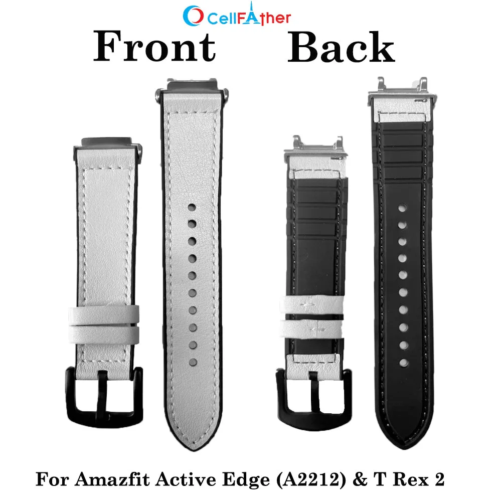 Leather silicone Straps for Amazfit Active Edge A2212, Amazfit T Rex 2 straps- White