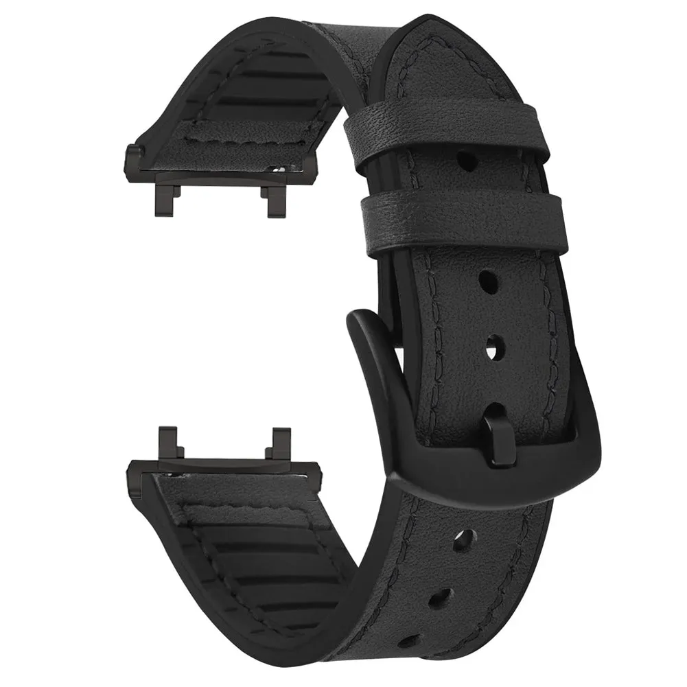 Leather Silicone Straps for Amazfit T Rex 2, Amazfit Active Edge A2212 straps- Black