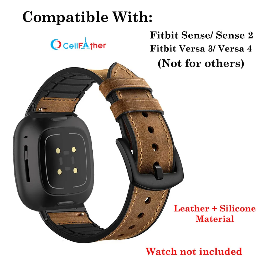 Leather silicone Straps for Fitbit Sense 1 & Sense 2 Smartwatch (Brown)