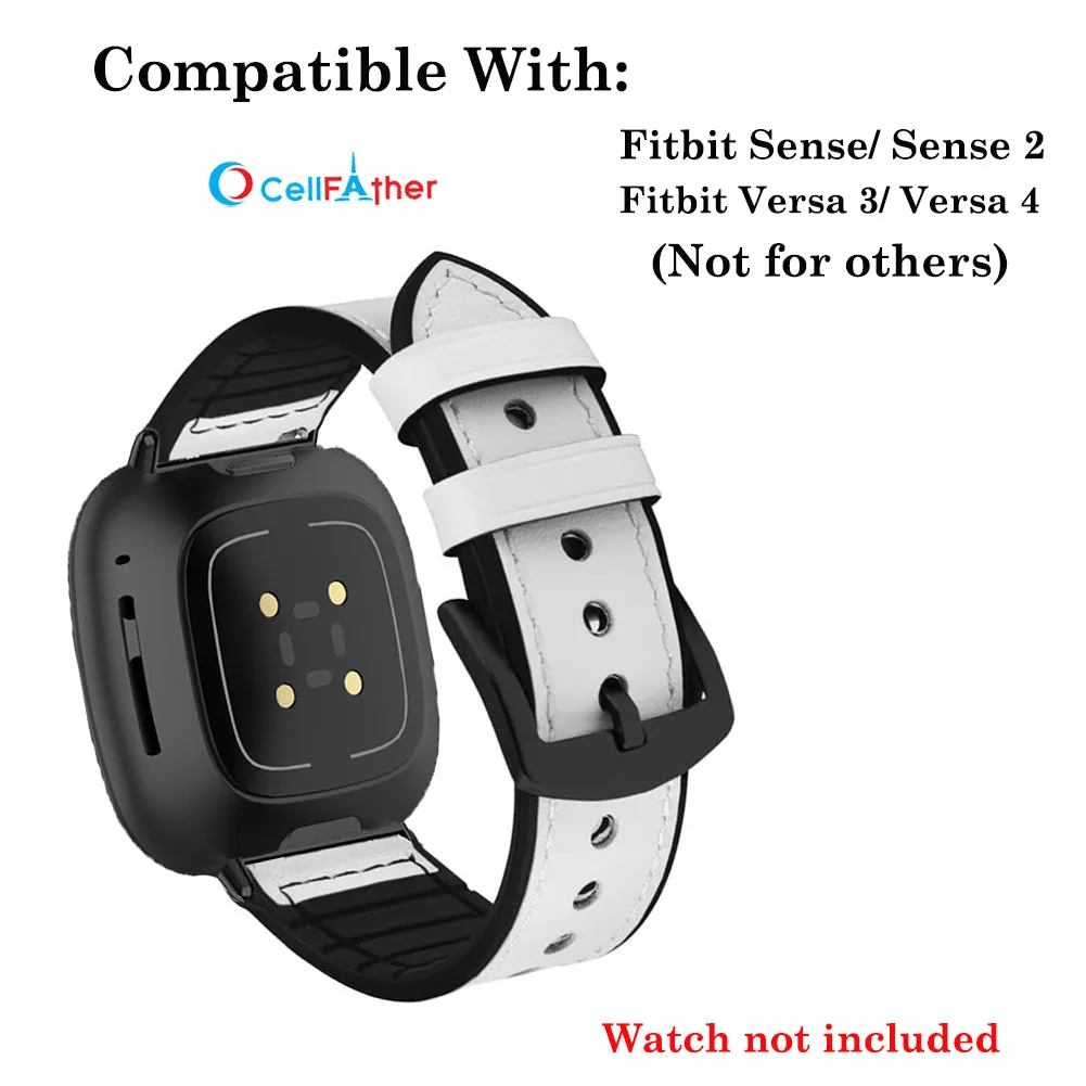 Leather silicone Straps for Fitbit Versa 4 & Versa 3 Smartwatch (White)