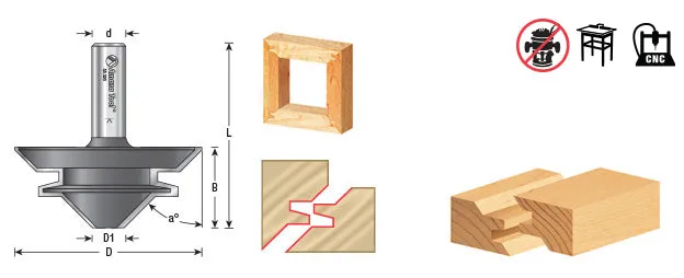 Lock Miter Router Bit | 45°x 1 5⁄8 Dia x 5⁄8 x 1⁄4" Shank | 55391 | 738685553916