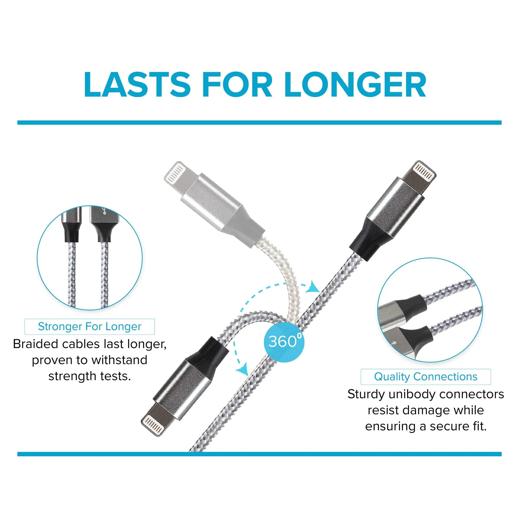 Maplin Lightning to USB-C 20W Fast Charging Braided Cable - Silver, 2m