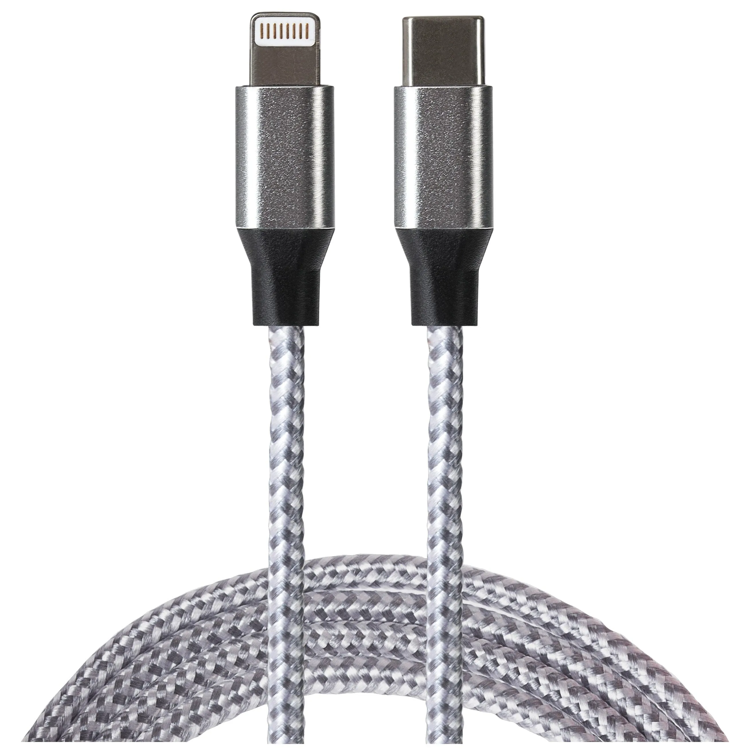 Maplin Lightning to USB-C 20W Fast Charging Braided Cable - Silver, 2m