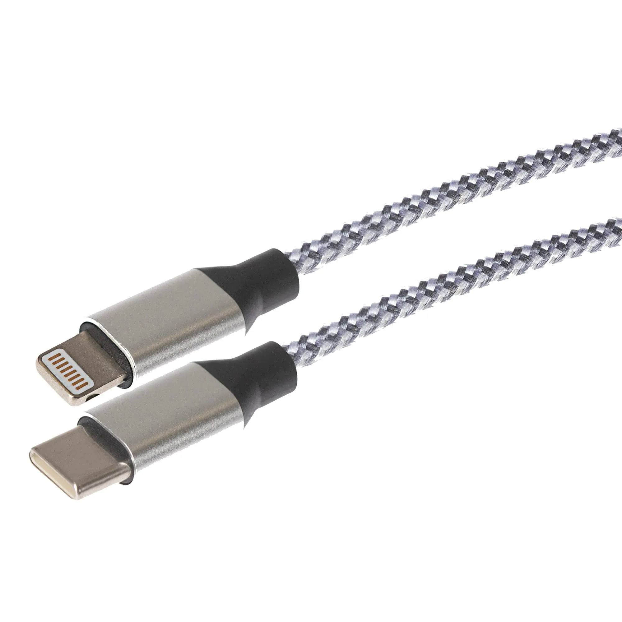 Maplin Lightning to USB-C 20W Fast Charging Braided Cable - Silver, 2m