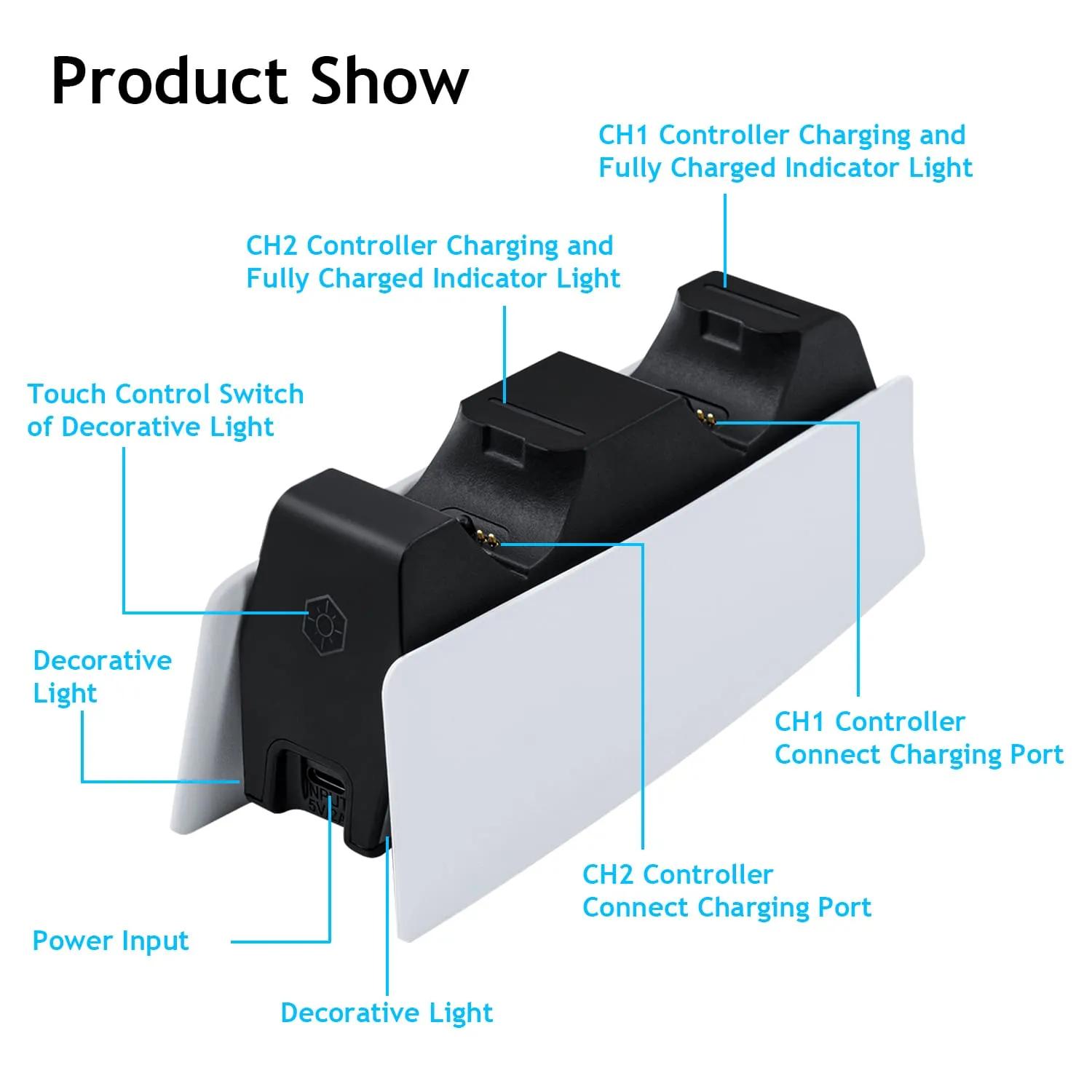 Mcbazel Tri-Protection Safety Dual Controller Charger for PS5 DualSense Controller (HC-A3705)