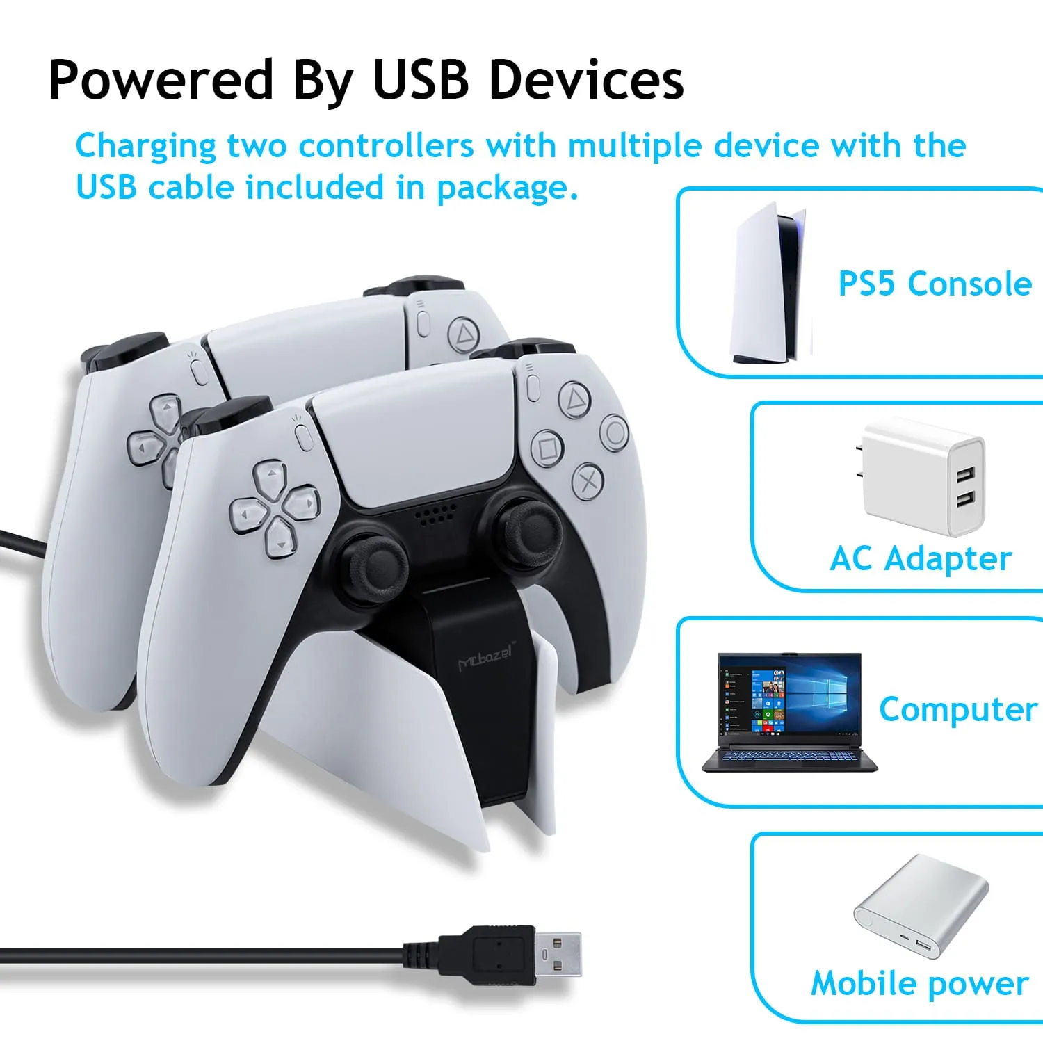 Mcbazel Tri-Protection Safety Dual Controller Charger for PS5 DualSense Controller (HC-A3705)