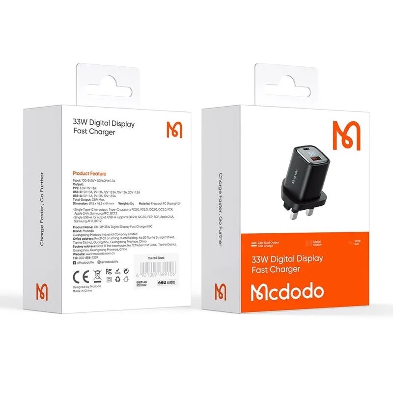 Mcdodo CH-091 | 33W PD Fast Charger | Dual Ports (Type-C & USB)