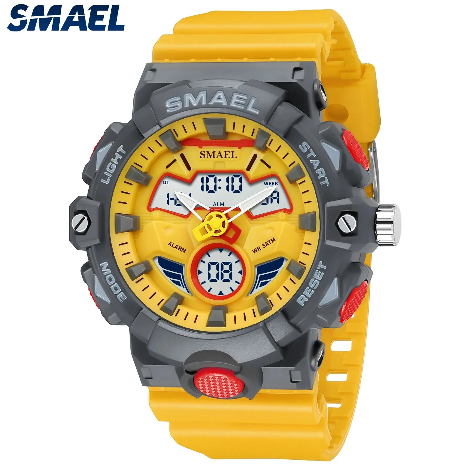 Men Sport Watches SMAEL Original Wristwatches Dropshipping Brand 50M Waterproof Clock 8085 Alarm Young Yellow New Quartz Watch