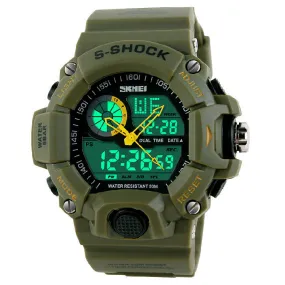 Men Sports Watches 2 Time Zone Digital Quartz Watch Dive 50M Waterproof LED Electronic Multifunctional Military Wristwatch