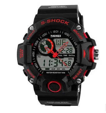 Men Sports Watches 2 Time Zone Digital Quartz Watch Dive 50M Waterproof LED Electronic Multifunctional Military Wristwatch