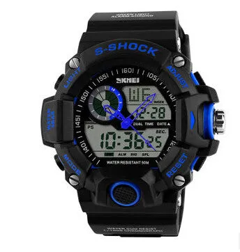 Men Sports Watches 2 Time Zone Digital Quartz Watch Dive 50M Waterproof LED Electronic Multifunctional Military Wristwatch