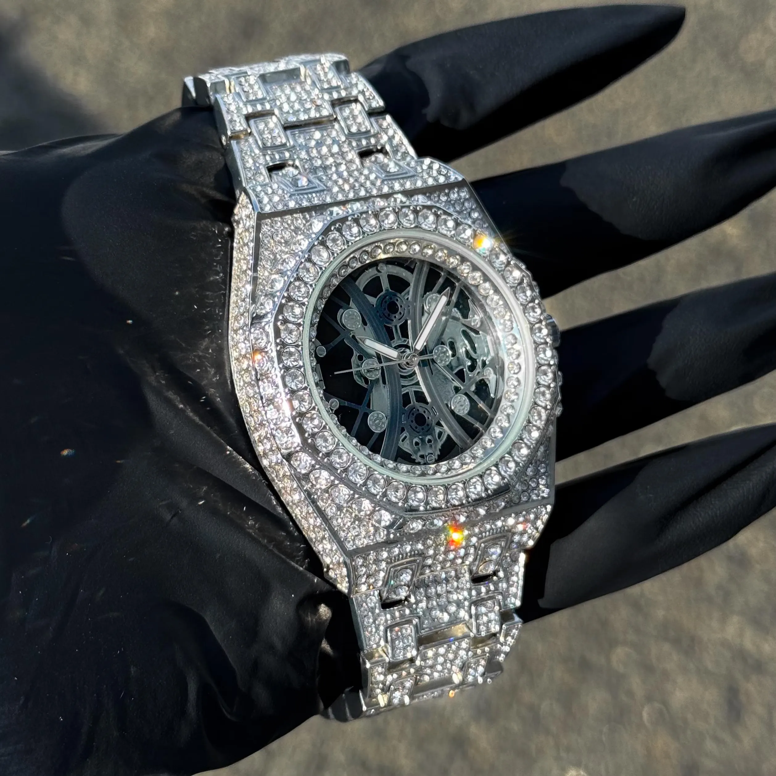 Men's 43mm Luxury Iced Out Watch with Fully Iced Band - Quartz Movement, Octagon Bezel - Diamond-Encrusted Timepiece