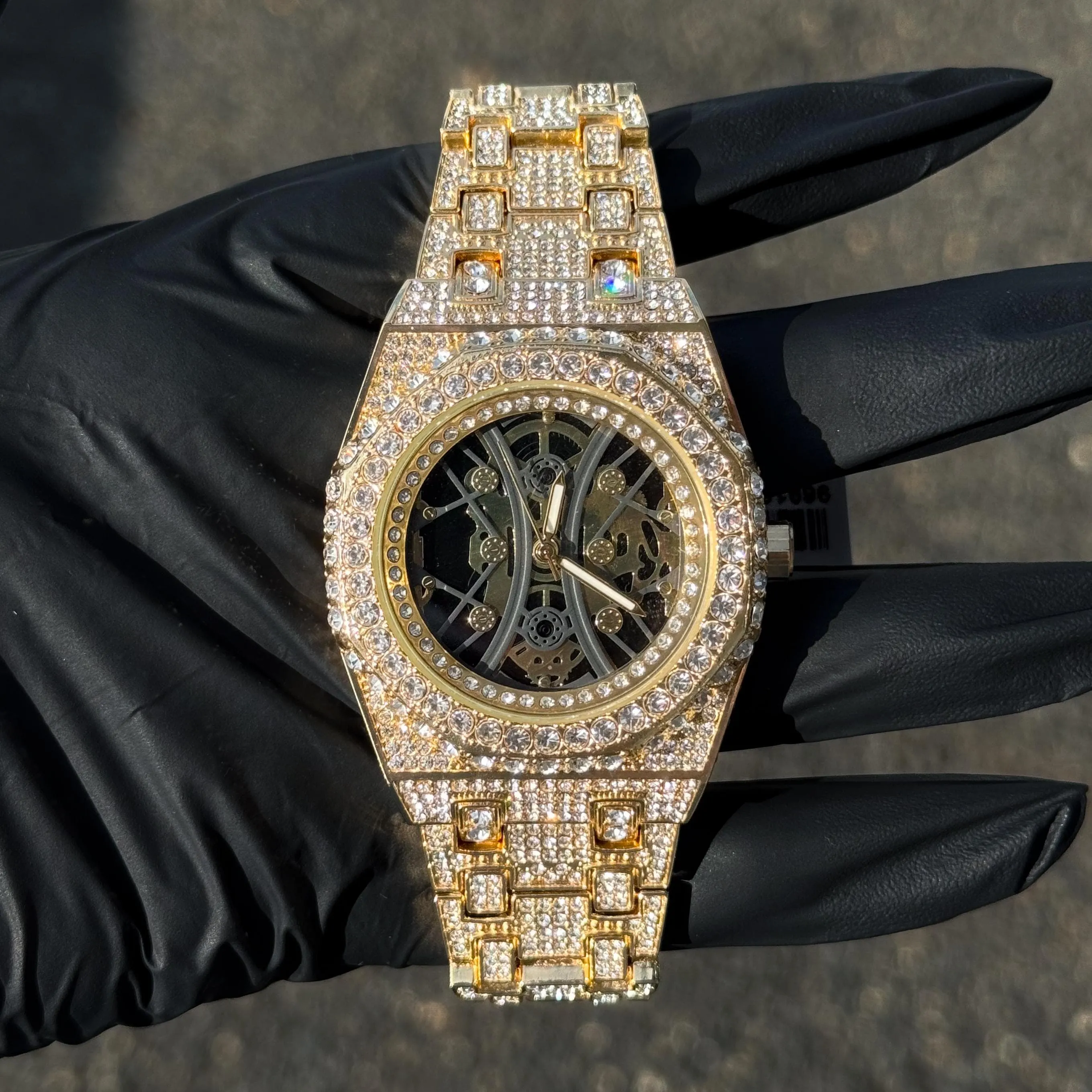 Men's 43mm Luxury Iced Out Watch with Fully Iced Band - Quartz Movement, Octagon Bezel - Diamond-Encrusted Timepiece