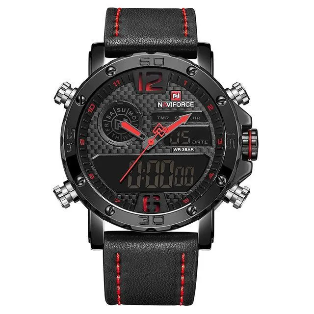 Men's Quartz LED Digital Leather Watches - Waterproof Military Wrist Watch