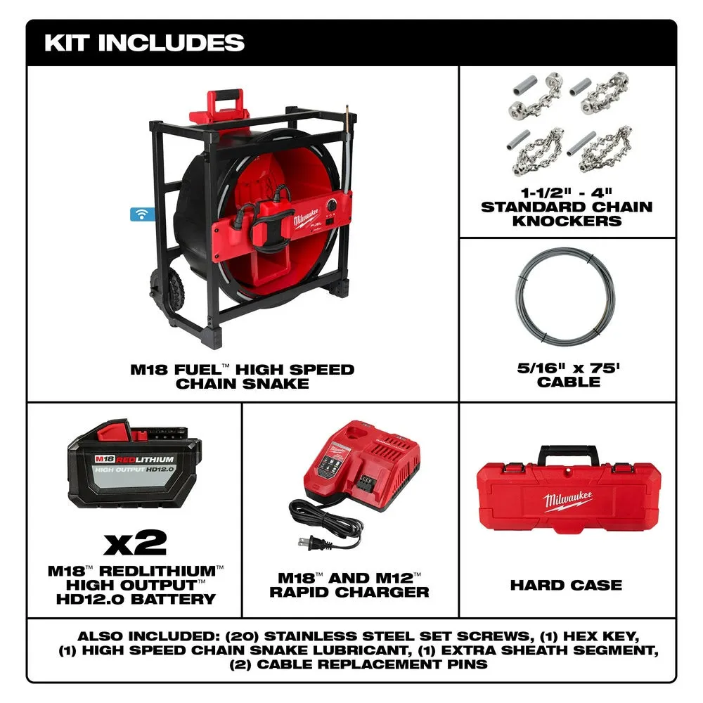 Milwaukee 2819-22 M18 FUEL High Speed Chain Snake for 1-1/2" – 4" Pipes