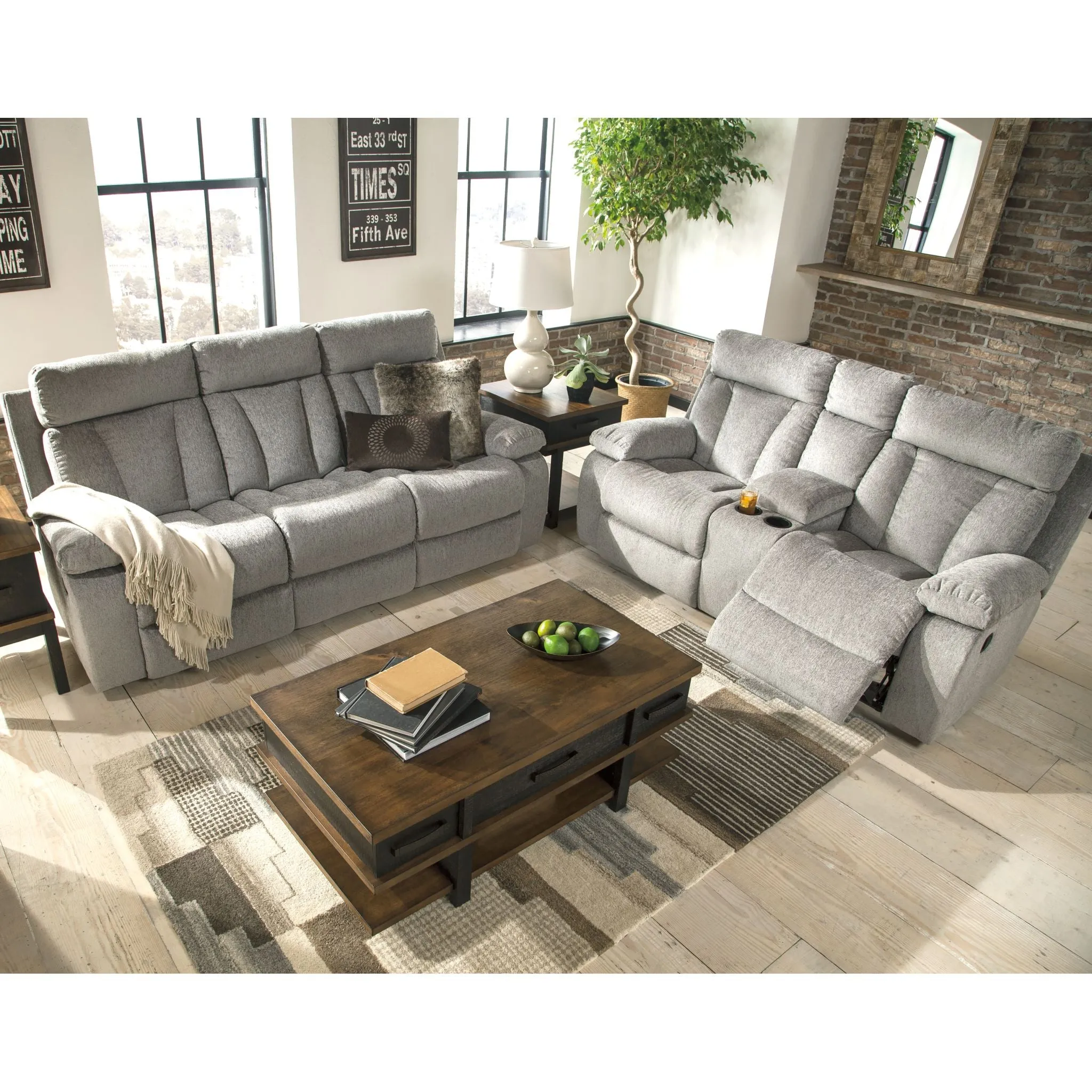 Mitchiner Reclining Loveseat with Console - Fog