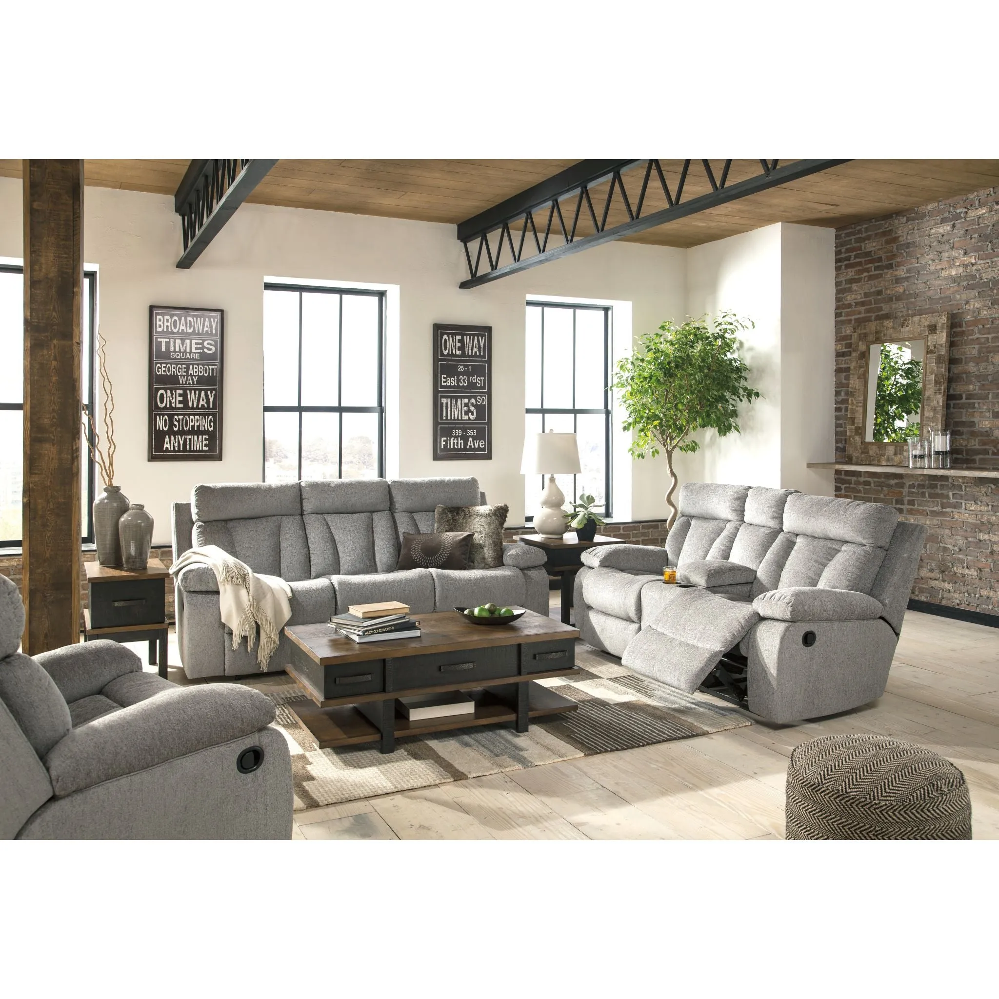 Mitchiner Reclining Loveseat with Console - Fog