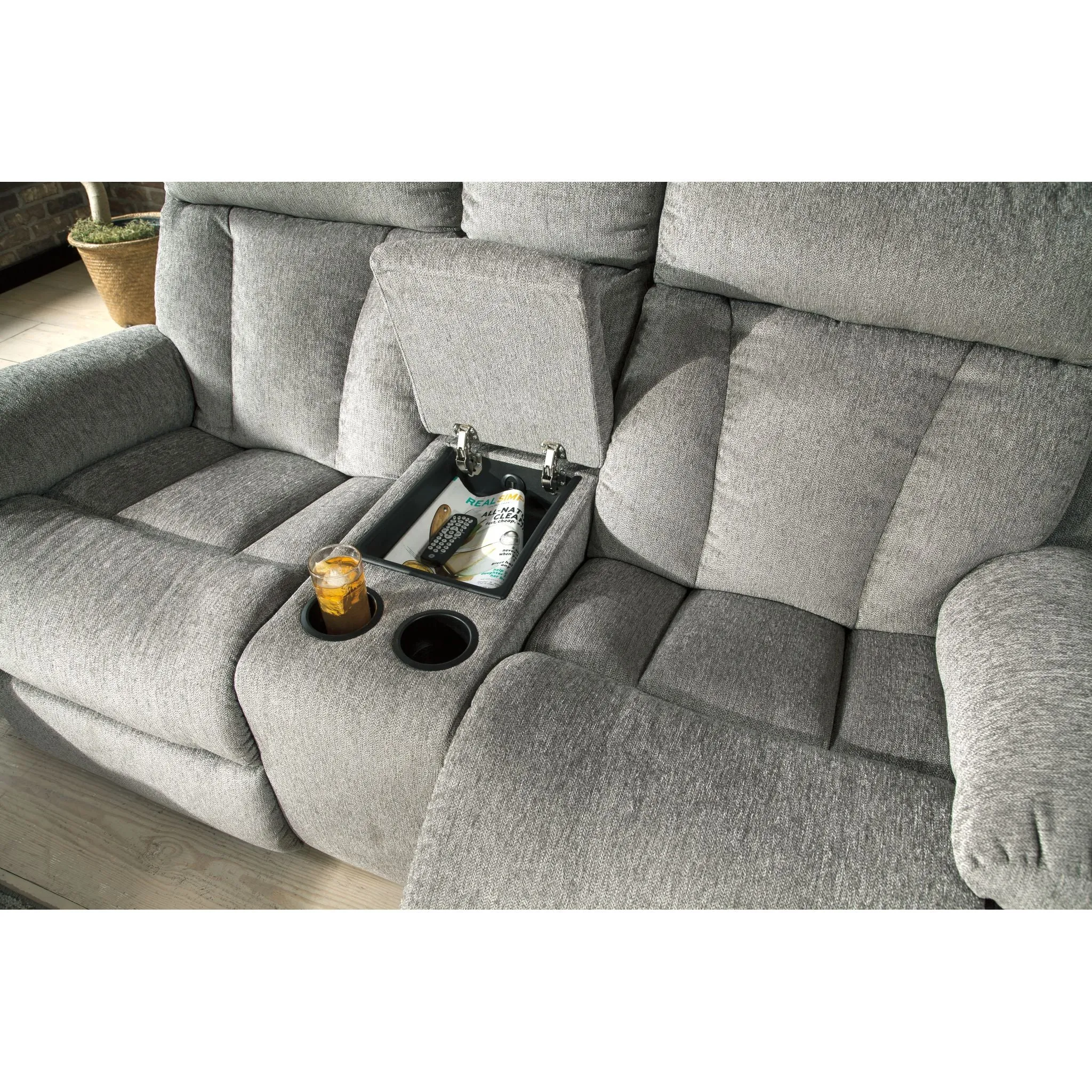 Mitchiner Reclining Loveseat with Console - Fog