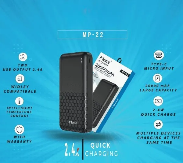 Morui Mp-22 Portable Power Bank 20000mah 2.4a Quick Charging