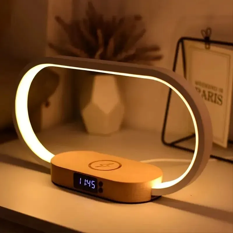 Multifunction Wireless Charger Pad Stand Clock LED Desk Lamp Night Light USB Port Fast Charging Station Dock for iPhone Samsung