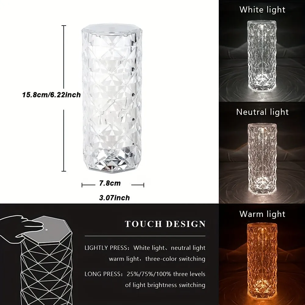 Multifunctional Crystal Diamond Lamp TouchControlled LED Night Light with USB Charger