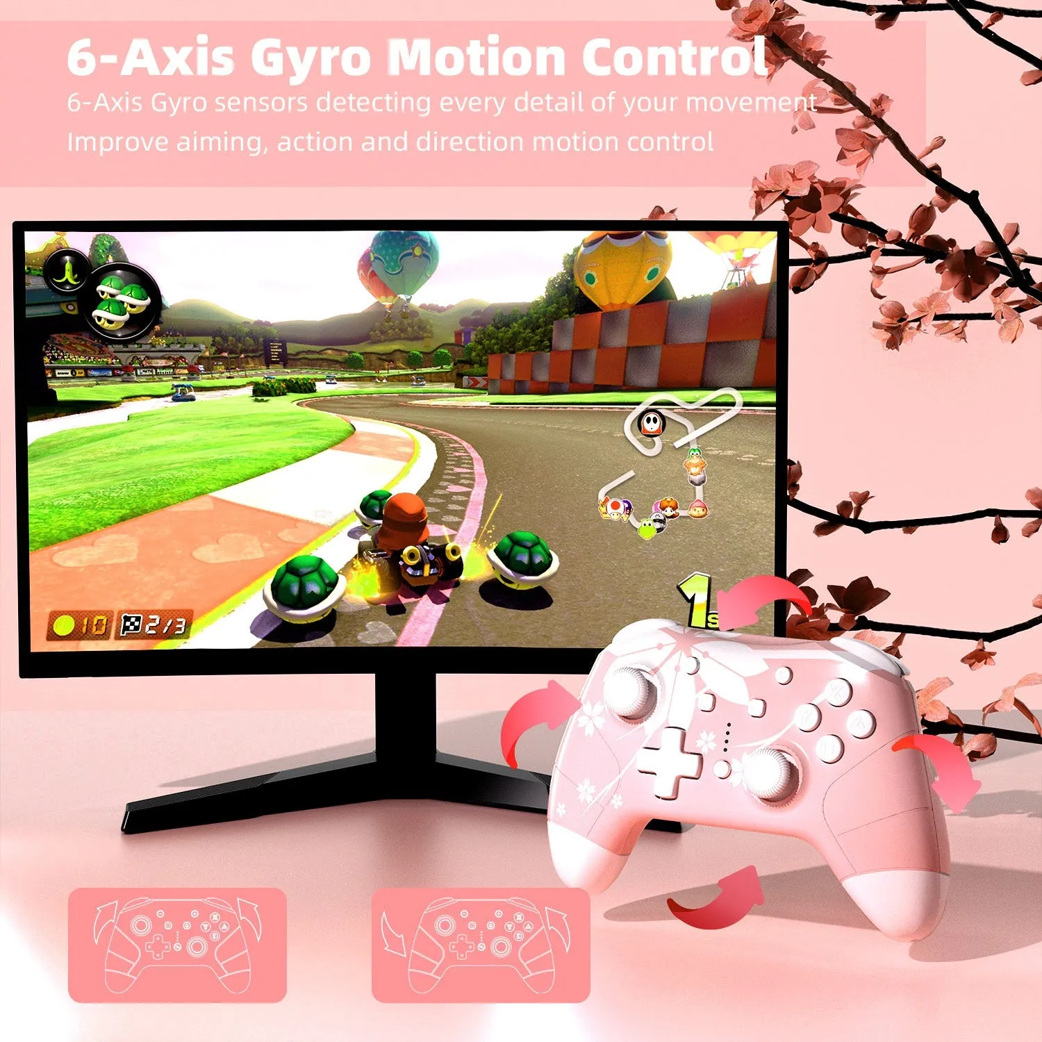 Mytrix Switch OLED Essentials Cherry Theme Bundle: Cherry Pink Wireless Switch Pro Controller, Cherry Case and Accessory 5 in 1 Bundle for Nintendo Switch