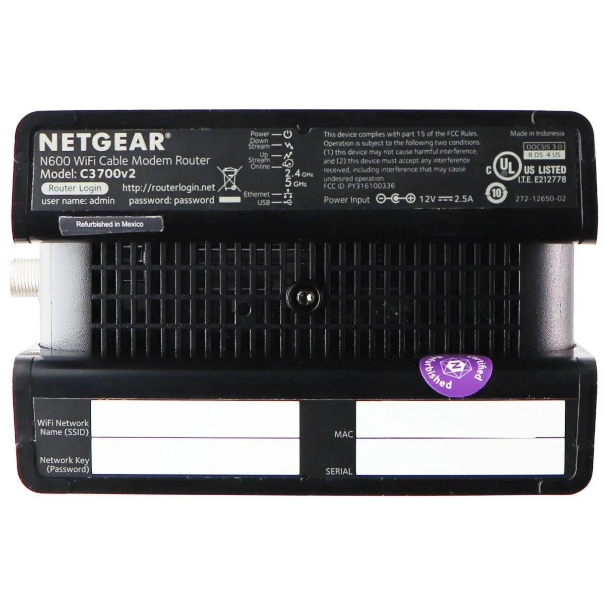 NetGear N600 Wi-Fi Cable Modem Router - Black (C3700v2)