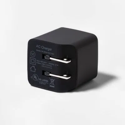 New - 2-Port Wall Charger 15W USB-C & 5W USB-A (with 6' Lightning to USB-A Cable) - heyday Black/Gold