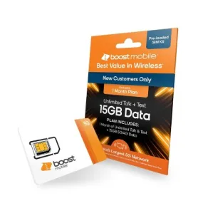 New - Boost Mobile Preloaded SIM Card (15GB) - 1 Month