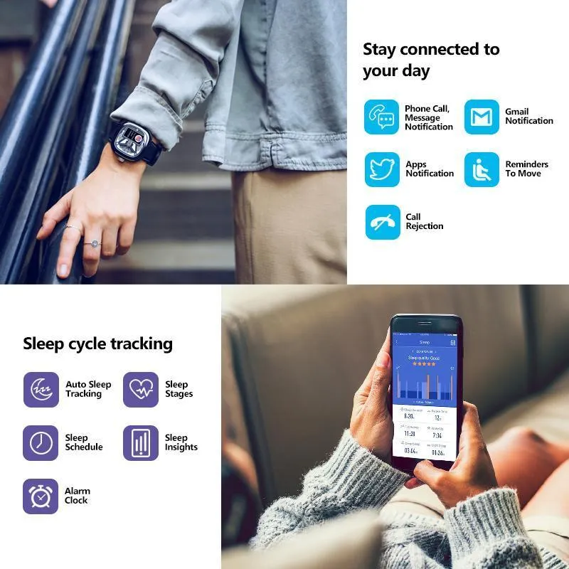 New Heart Rate Fitness Tracker 50M Waterproof Sleep Monitor Smartwatch For Android iPhones