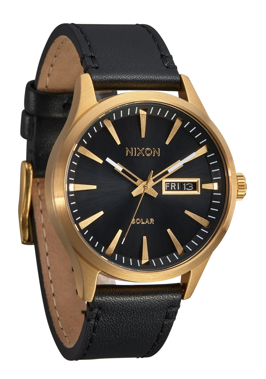 Nixon Sentry Solar Leather Watch - All Gold/Black