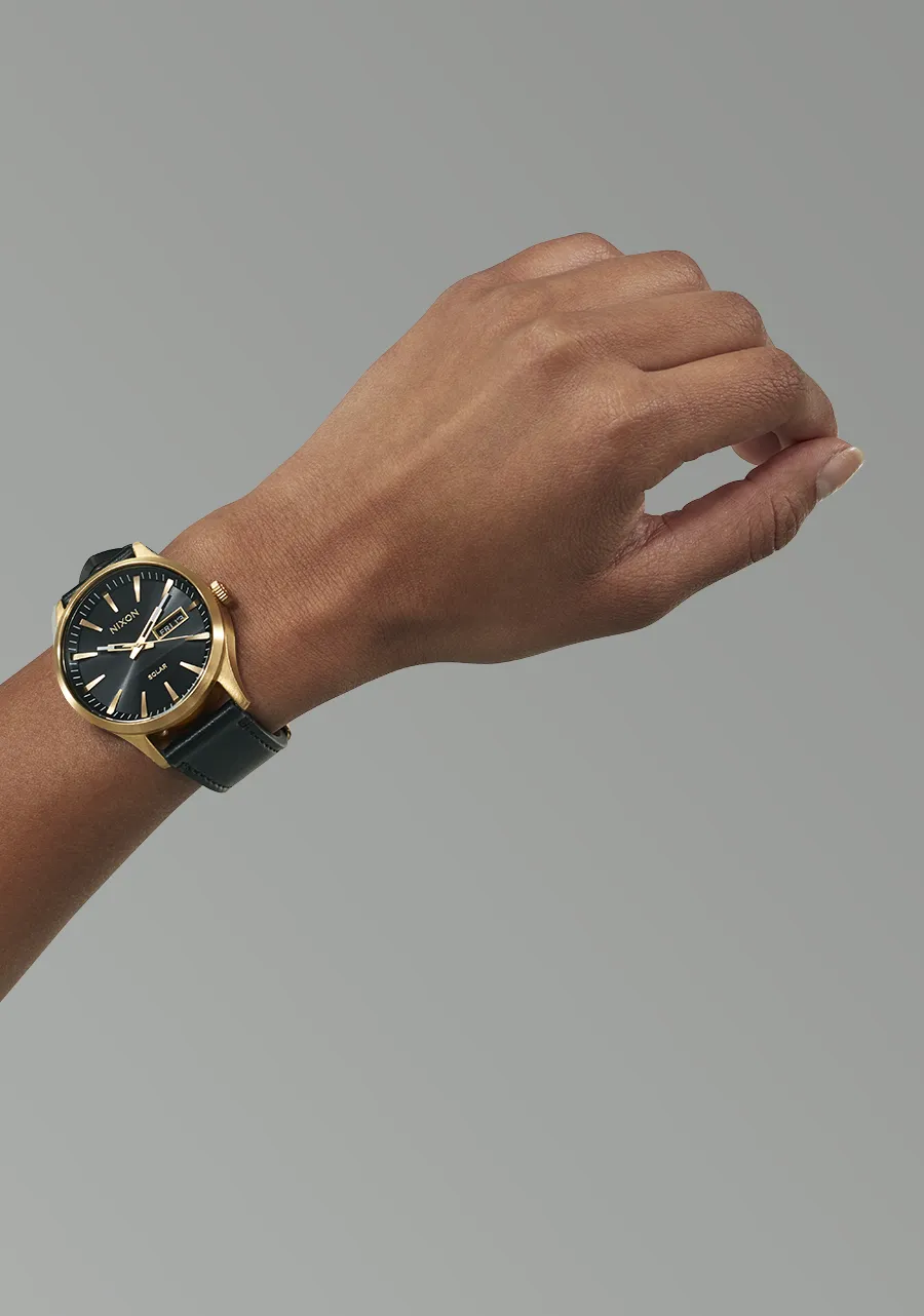 Nixon Sentry Solar Leather Watch - All Gold/Black