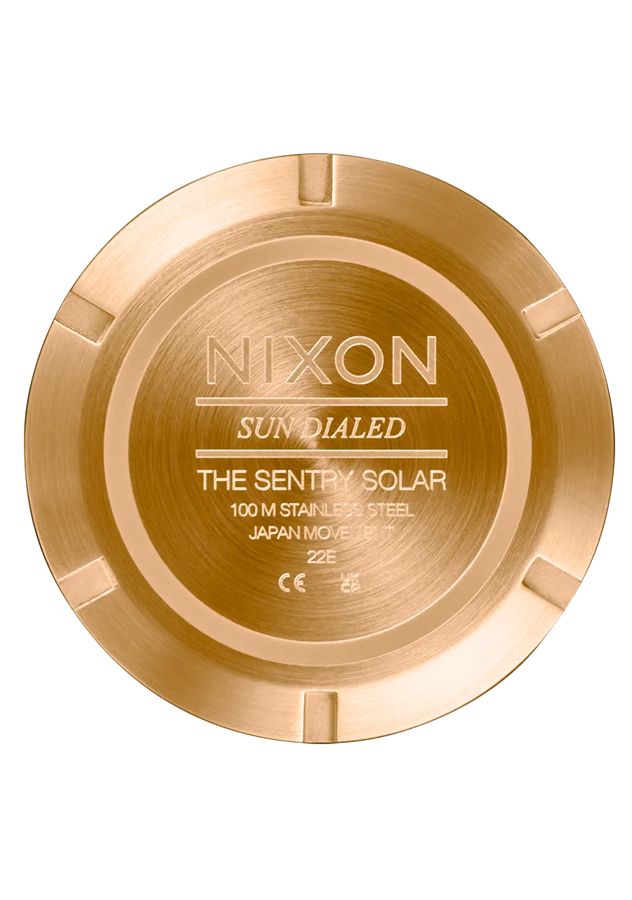 Nixon Sentry Solar Leather Watch - All Gold/Black