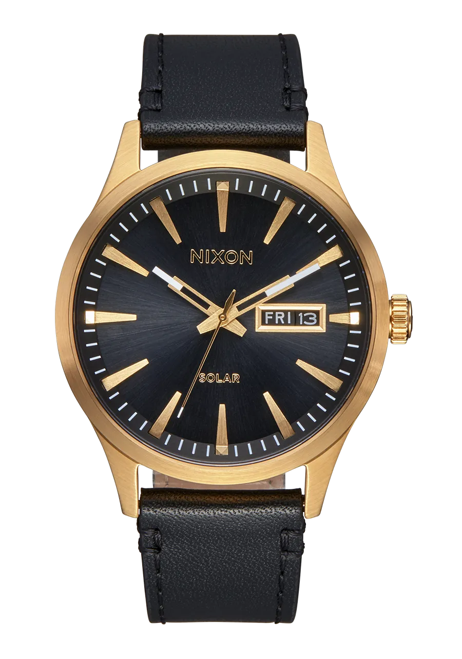 Nixon Sentry Solar Leather Watch - All Gold/Black