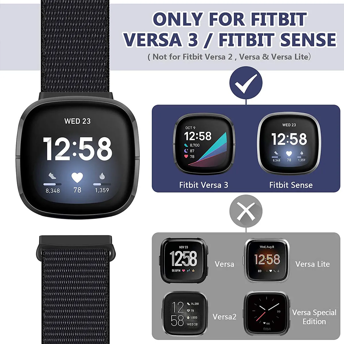 Nylon Strap For Fitbit Sense 1-2/Versa 3-4 Deep Navy