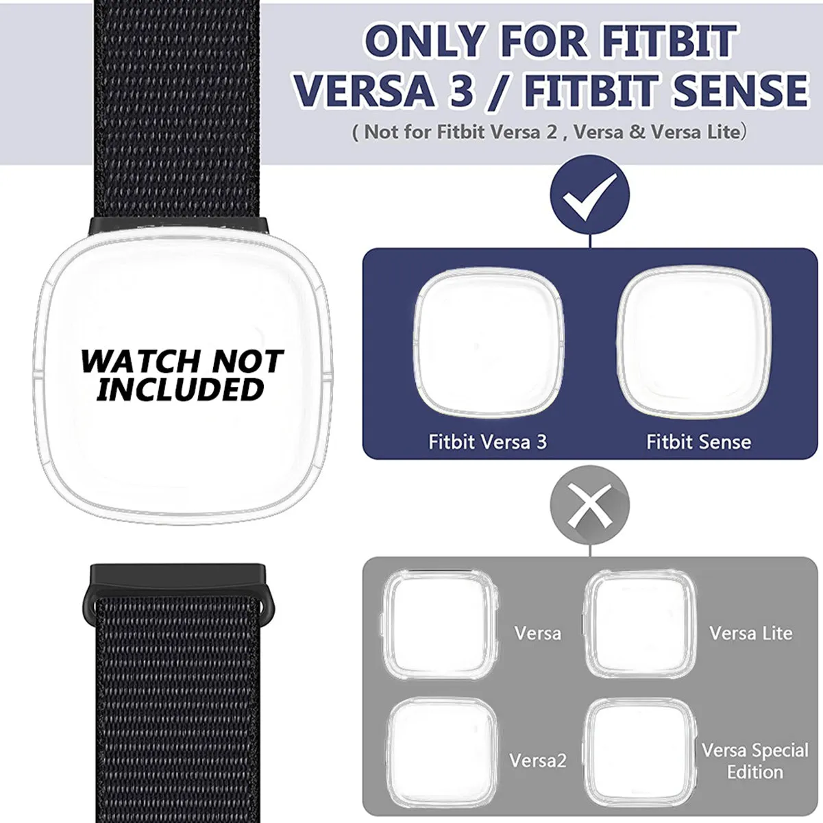 Nylon Strap For Fitbit Sense 1-2/Versa 3-4 Jet Black