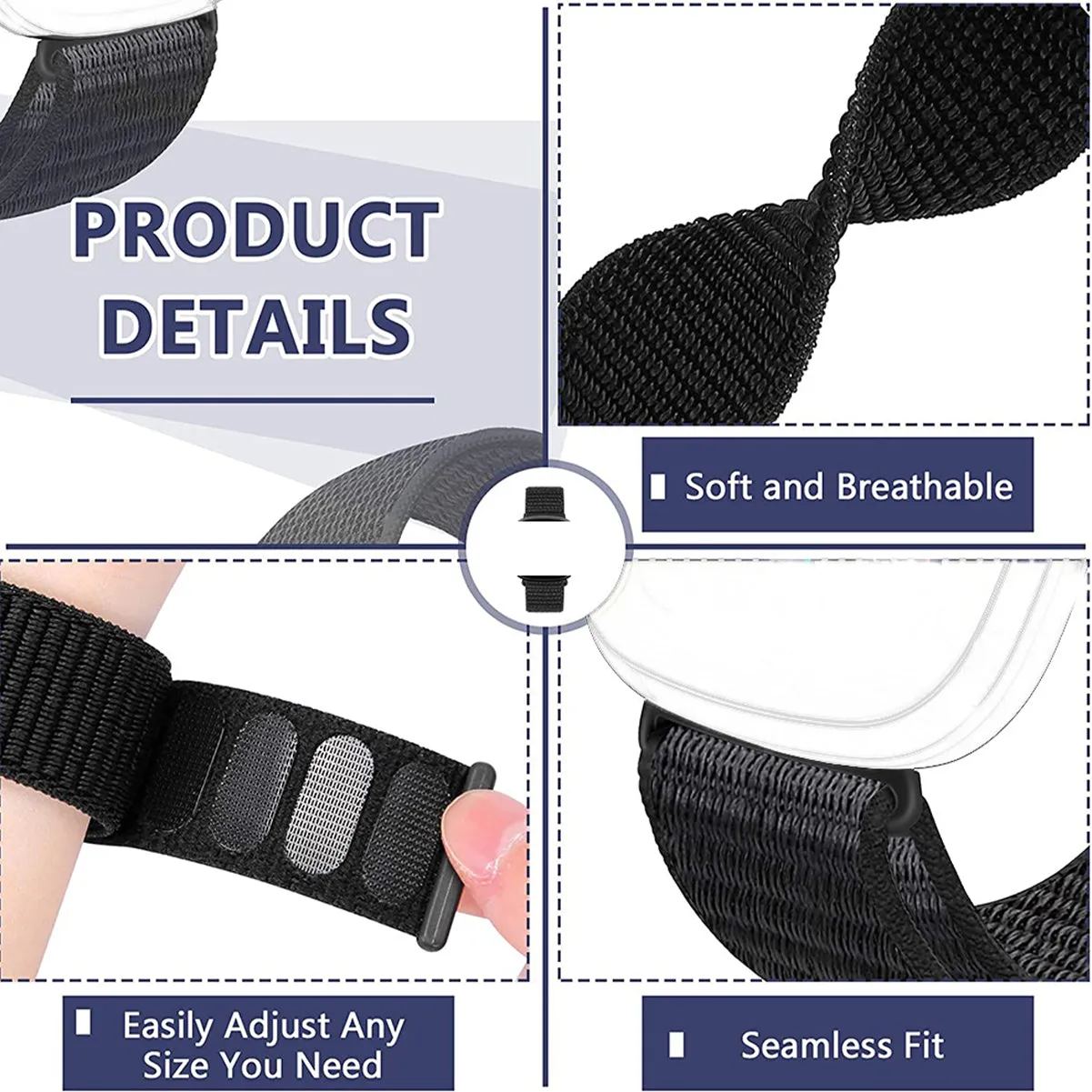 Nylon Strap For Fitbit Sense 1-2/Versa 3-4 Jet Black