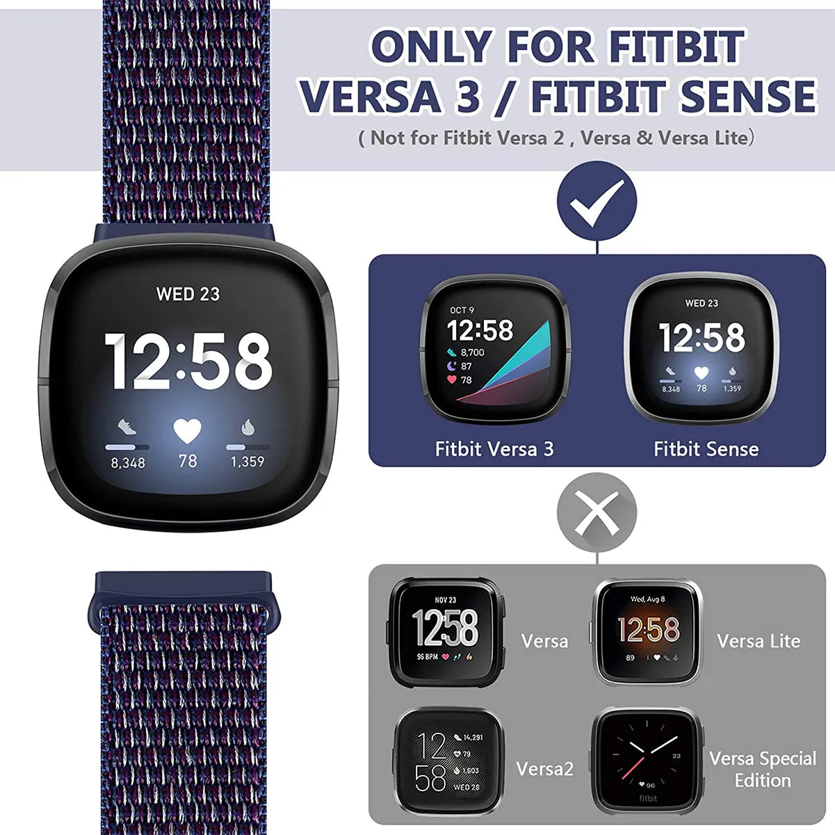 Nylon Strap For Fitbit Sense1-2/Versa 3-4 Indigo