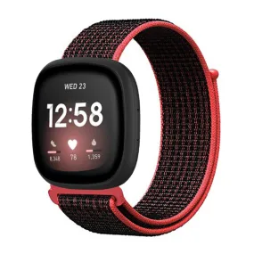 Nylon Strap For Fitbit Sense1-2/Versa 3-4 Red Black