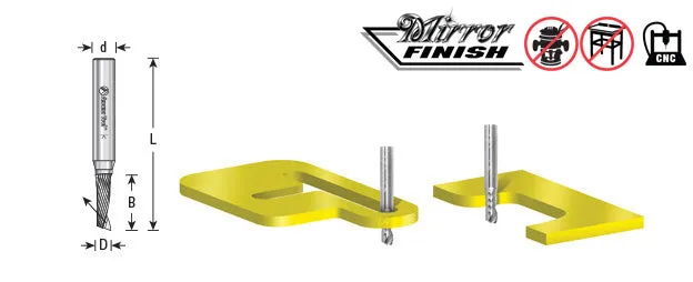 Plastic Cutting Spiral 'O' Flute Router Bit | 1⁄4 Dia x 3⁄4 x 1⁄4" Shank Up-Cut | 51404 | 738685514047