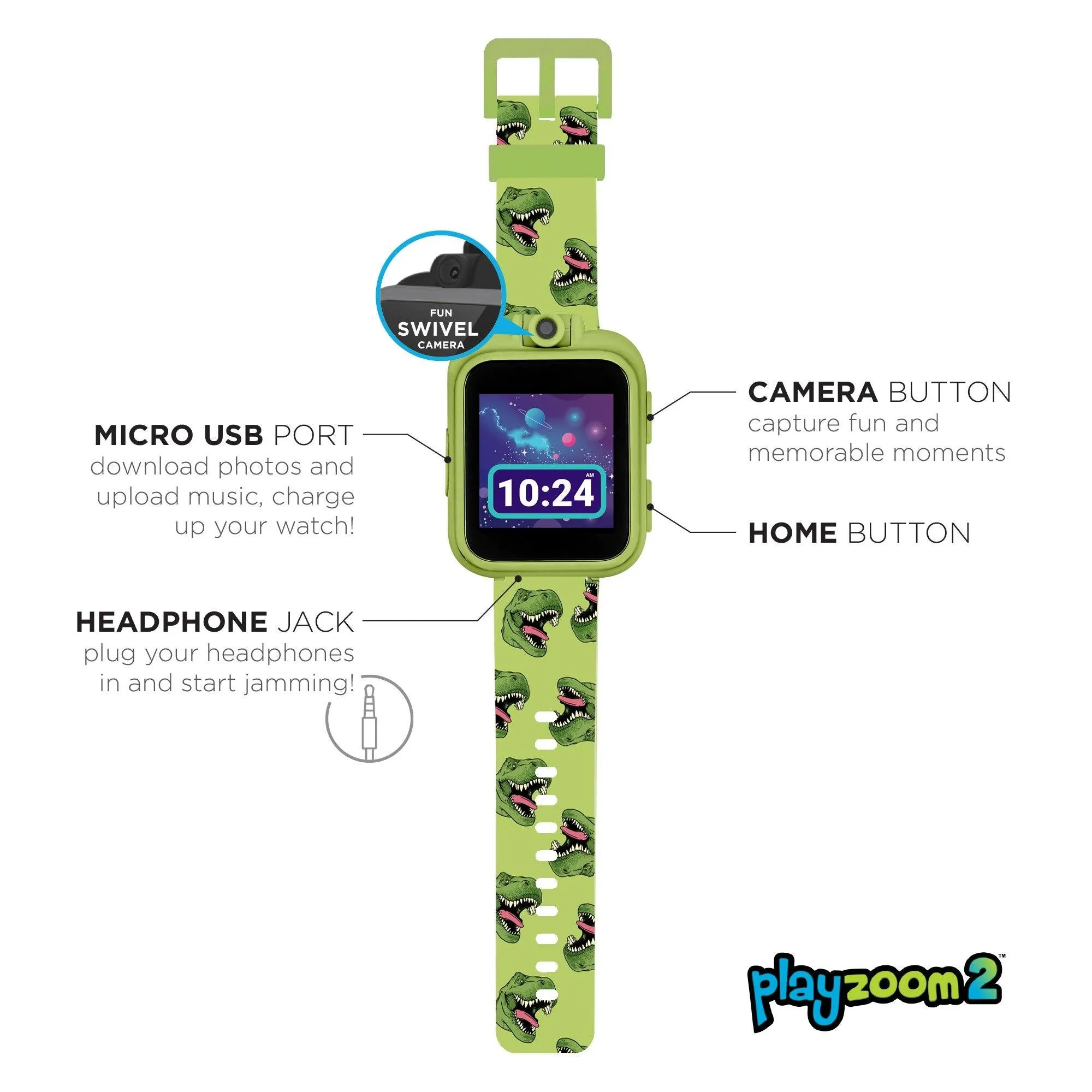 PlayZoom 2 Kids Smartwatch: Green Dinosaur Print