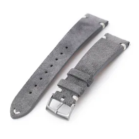 Q.R. Grey Suede watch strap 19mm to 22mm Leather Watch Band Beige Stitch.