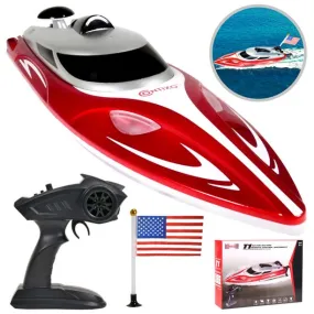 RC Boat Remote Control Boats for Pools and Lakes, 20 mph 2.4GHz Racing Boats, Low Battery Alarm, Capsize Recovery, Toy Gift (Red)