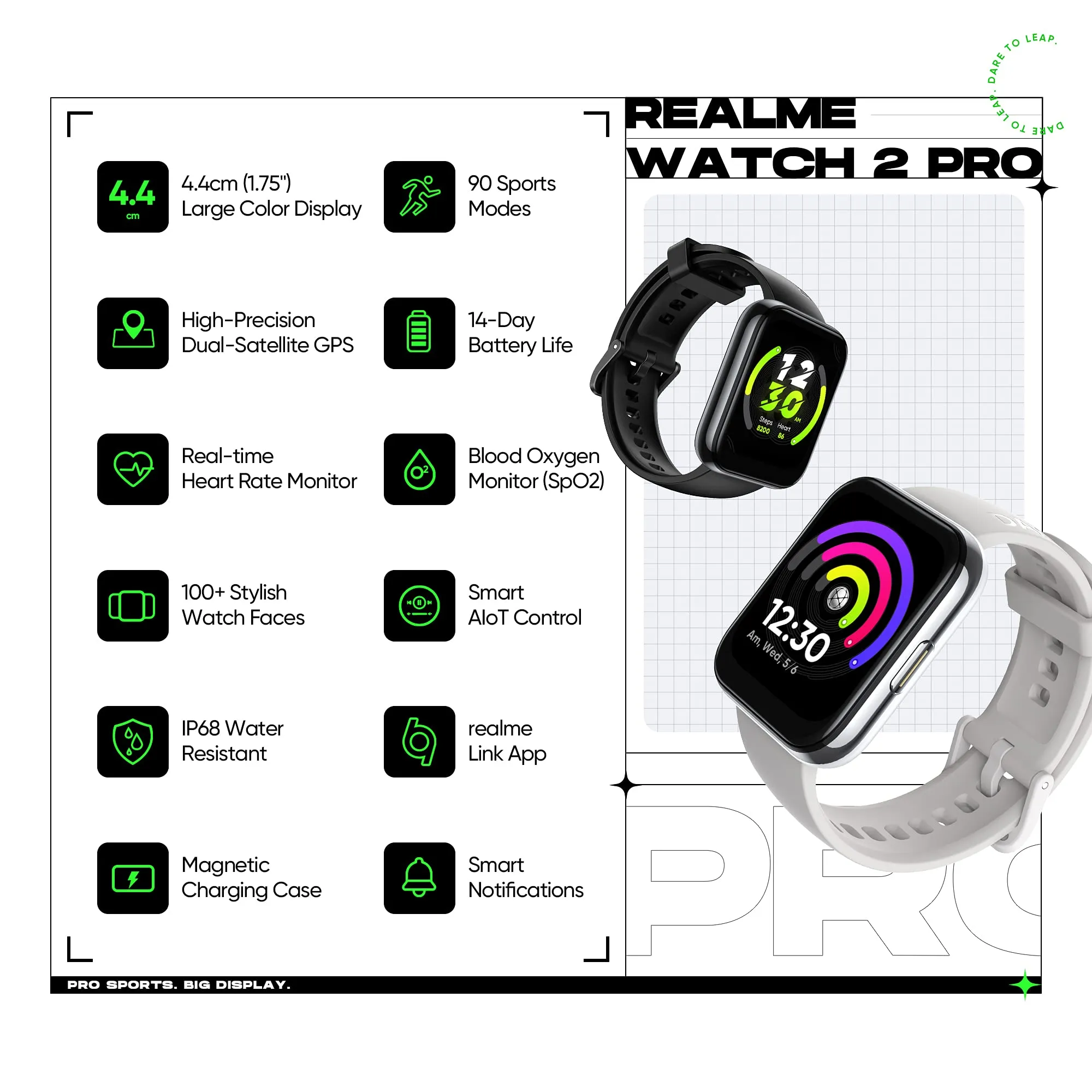 realme Smart Watch 2 Pro (Neo Grey) with 1.75" HD Super Bright Touchscreen, Dual-Satellite GPS, 14-Day Battery, SpO2 & Heart Rate Monitoring, IP68 Water Resistance, Free Size