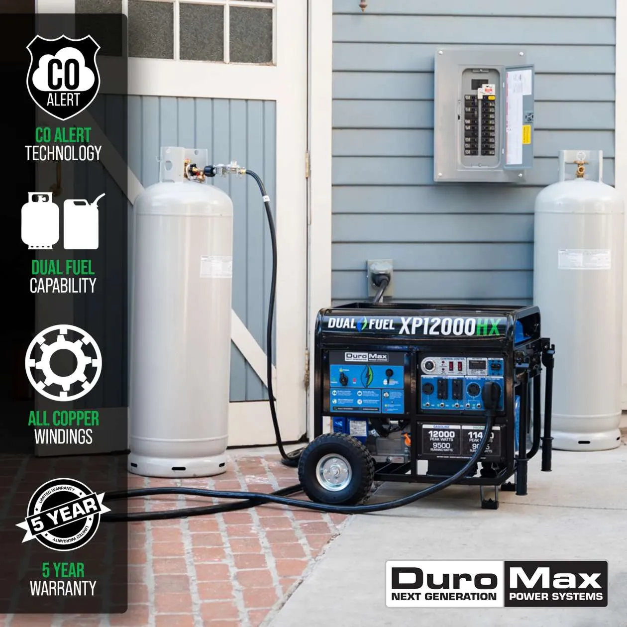 REFURB DuroMax XP12000HX 12,000 Watt 18 HP Dual Fuel Gas Propane Portable Generator (Grade A)