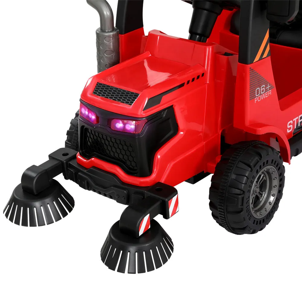 Rigo Kids Ride On Car Street Sweeper Truck w/Rotating Brushes Garbage Cans Red