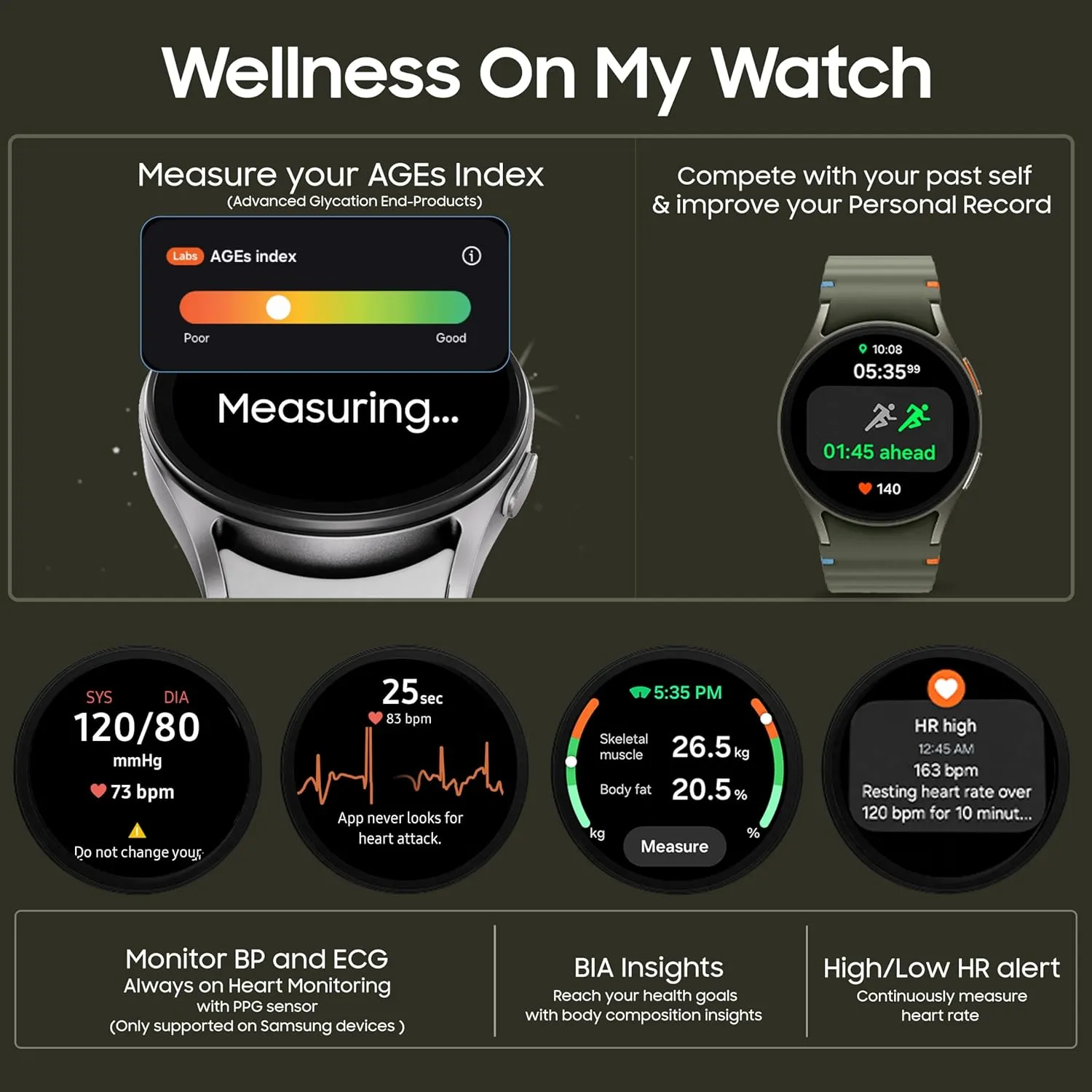 Samsung Galaxy Watch 7 (40mm, Green, BT LTE) with 3nm Processor | Dual GPS | Sapphire Glass & Armour Aluminum | 5ATM & IP68 | HR, SpO2, BP & ECG Monitor