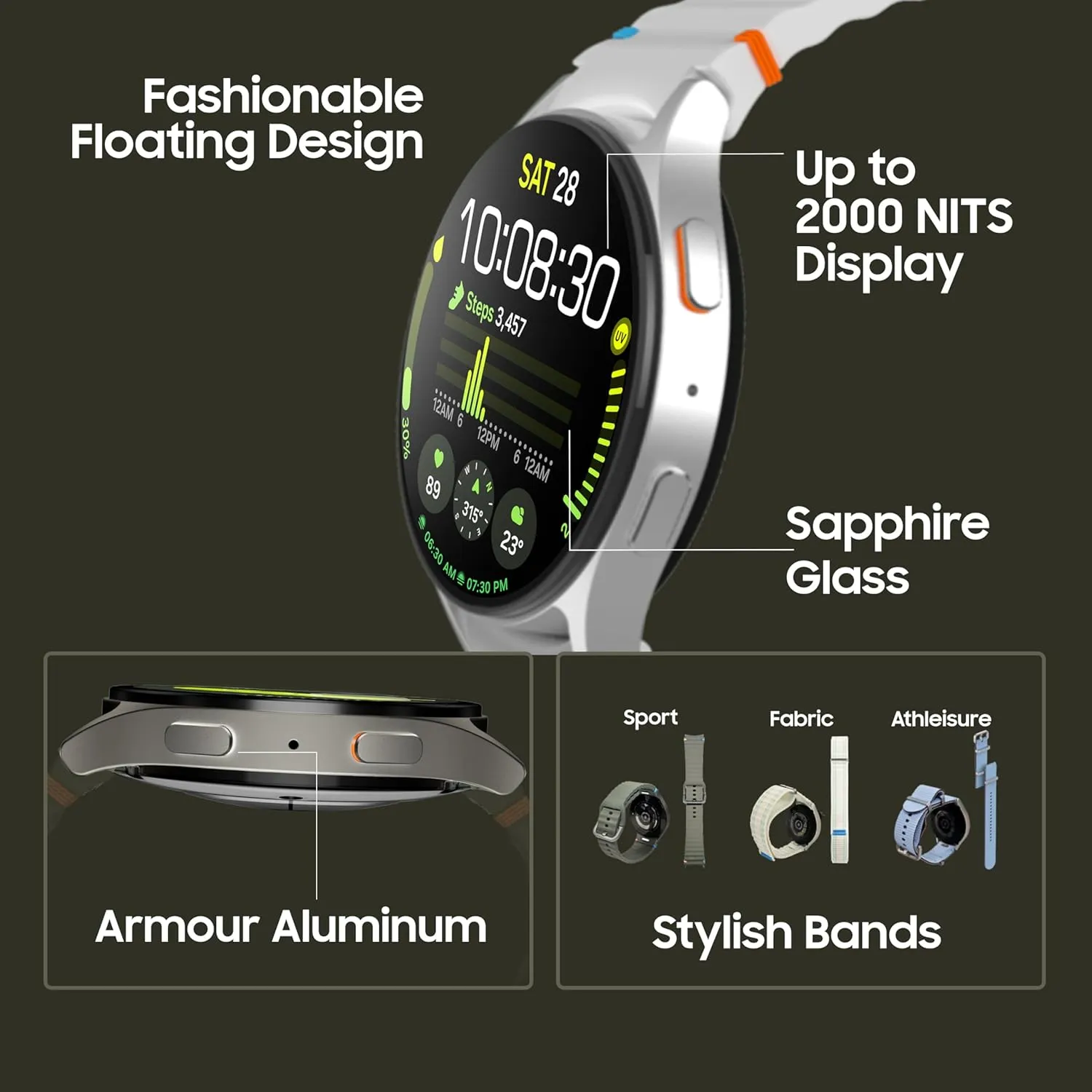 Samsung Galaxy Watch 7 (40mm, Green, BT LTE) with 3nm Processor | Dual GPS | Sapphire Glass & Armour Aluminum | 5ATM & IP68 | HR, SpO2, BP & ECG Monitor